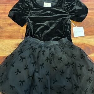 btween Black Velvet Top with Bow-Appliqué Tulle Skirt